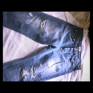 Hudson Cropped Star Design Jeans